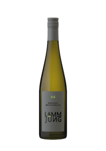 Eine Flasche Riesling Meisterwein des Weingutes Lamm Jung